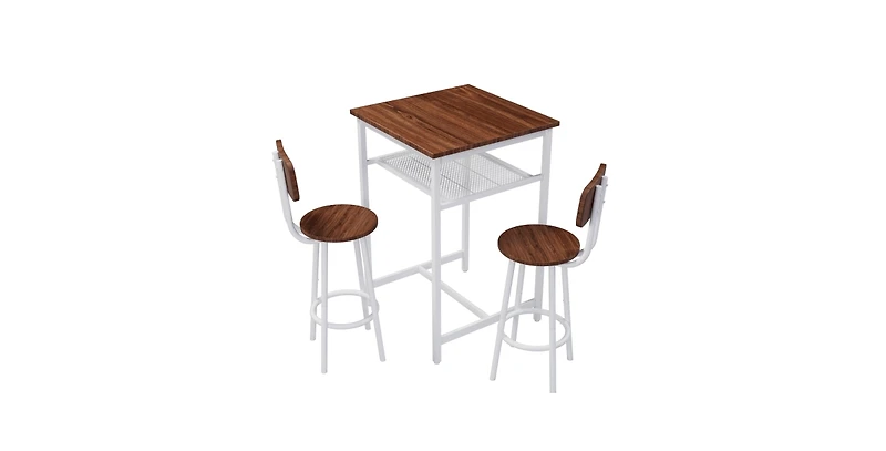 Flynama 3-Piece Foldable Bar Table Set with 2 Stools, Backrest and Partition for Small Kitchen and Apartment