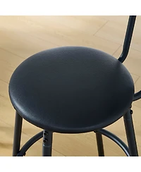 Flynama Round Bar Table Set with Middle Shelf and Upholstered Stools