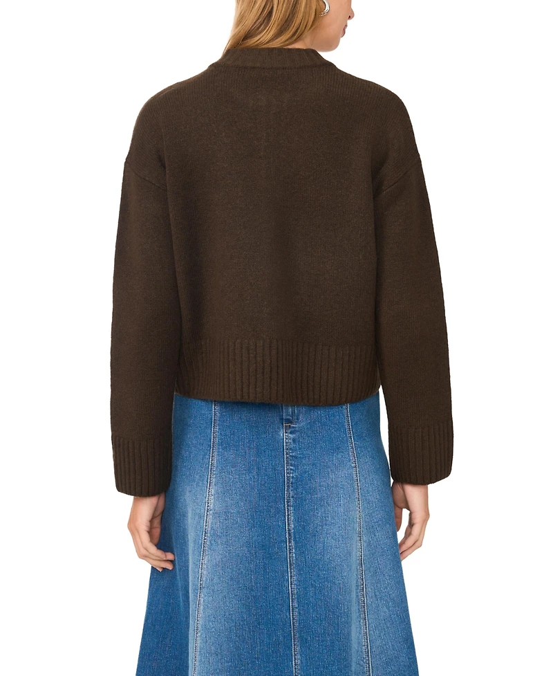 1.state Women's Mock-Neck Cropped Zip Bomber Jacket