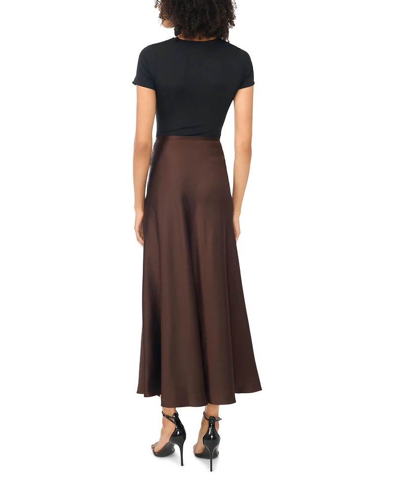 1.state Women's Bias-Cut High-Waisted A-Line Satin Maxi Skirt