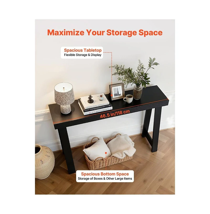 Slickblue Modern Console Table, Narrow Sofa Table with Wooden Top for Entryway, Living Room, Bedroom