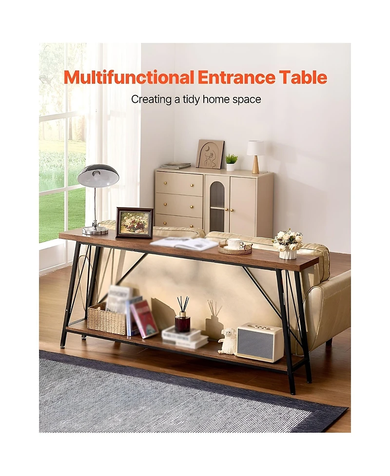 Slickblue Long Narrow Sofa Table with Shelves, Industrial Entryway Console Table for Bedroom and Living Room