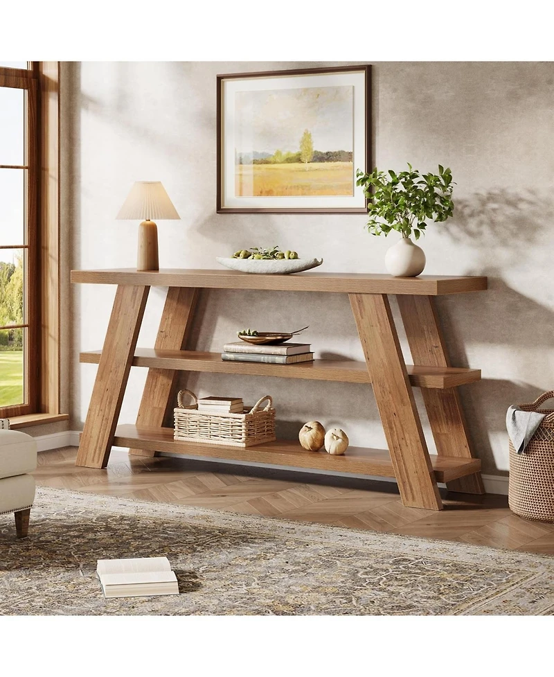 Slickblue Entryway Console Table with 3-Tier Storage Shelves for Farmhouse Decor