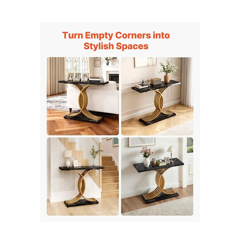 Slickblue Narrow Entryway Console Table, Modern Sofa Table with Wood Top and Metal Legs for Living Room