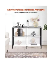 Slickblue Tempered Glass Console Table with 3-Tier Storage Shelves, Contemporary Sofa Table for Living Room