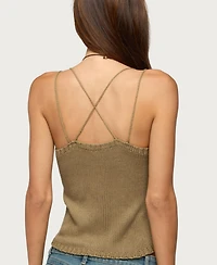 Edikted Women's Fernie Square Neck Bead-Fringe Tank Top