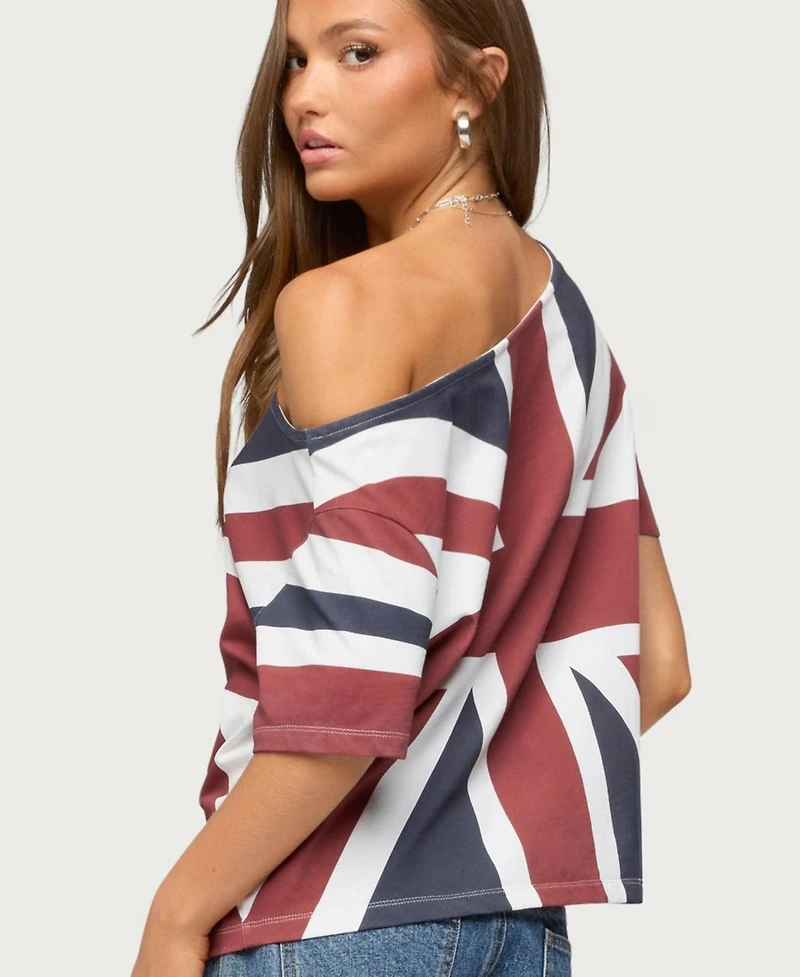 Edikted Women's Union Jack Short-Sleeve Off-Shoulder T-Shirt