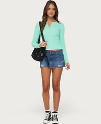 Edikted Women's Yerin Long-Sleeve V-Neck Ribbed Henley