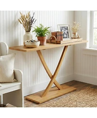 Slickblue Modern 57" Console Table with Teak Wood Frame and Geometric Style