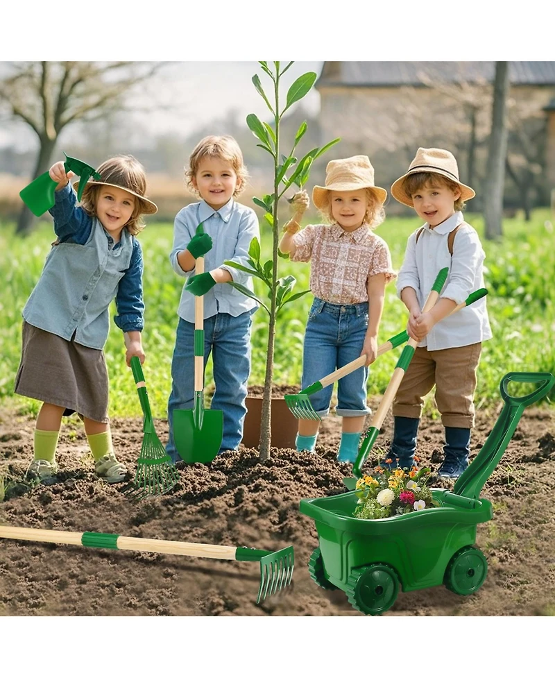 Xdovet Kids Gardening Tools Set Wheelbarrow Shovel Rake Outdoor Yard Play Toys