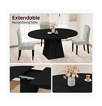 homfan 47"-63" Extendable Round Dining Table for 4-6 - Thickened Top and Square Pedestal Base, Modern (Table Only)