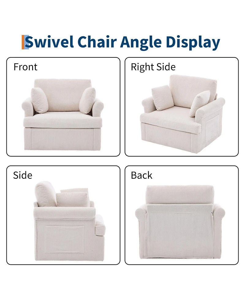 homfan Mid Century 360 degrees Swivel Armchair with 2 Pillows,Modern Chair Corduroy Ergonomic Lounge Reading Chairs