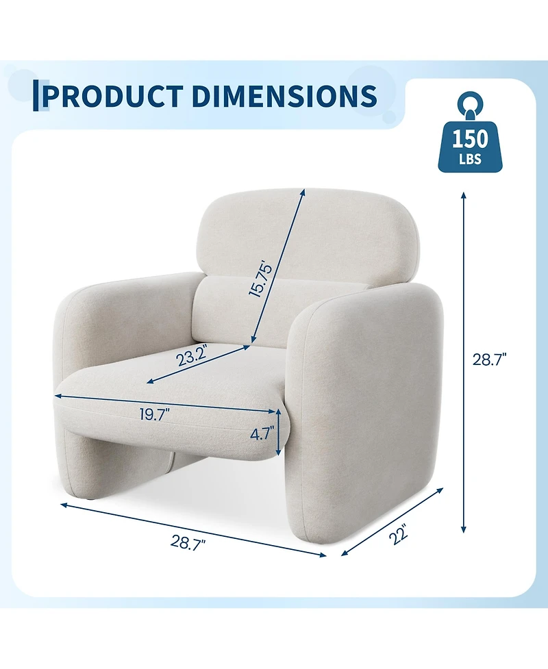 homfan Modern Ergonomic Accent Chair, Wood Frame Padded Armchair, Breathable Hemp Fabric Leisure 330 Lbs Capacity