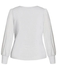 City Chic Plus Glowing Lurex Long-Sleeve V-Neck Faux-Wrap Blouse