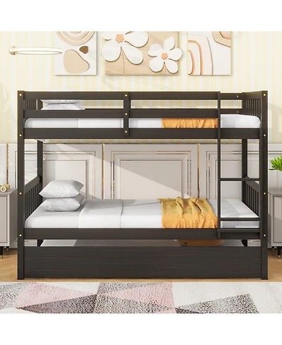 Sailvan Bunk Bed Twin Over Twin, Convertible with Ladder and Safety Guardrails, Rubber Wood