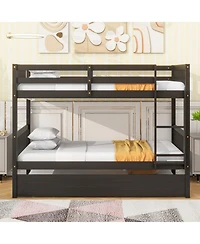 Sailvan Bunk Bed Twin Over Twin, Convertible with Ladder and Safety Guardrails, Rubber Wood