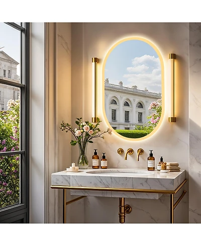Luvodi 35"x24" Oval Led Mirror Wall-Mounted with Anti-Fog Vanity Mirror with Backlit Memory Function