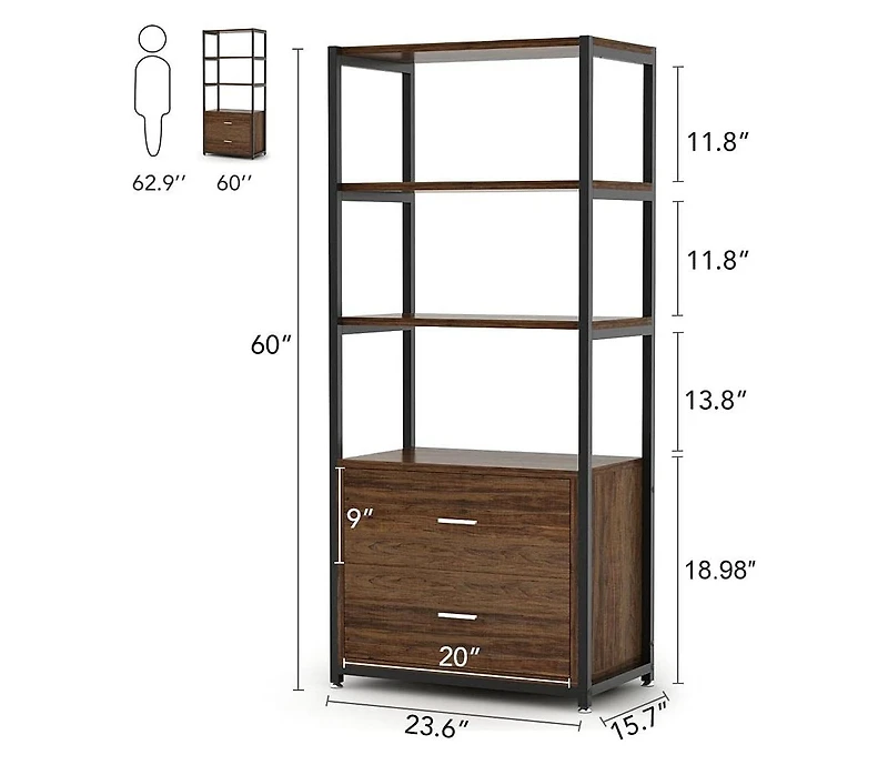 Tribesigns Rustic Etagere Bookshelf with Drawers