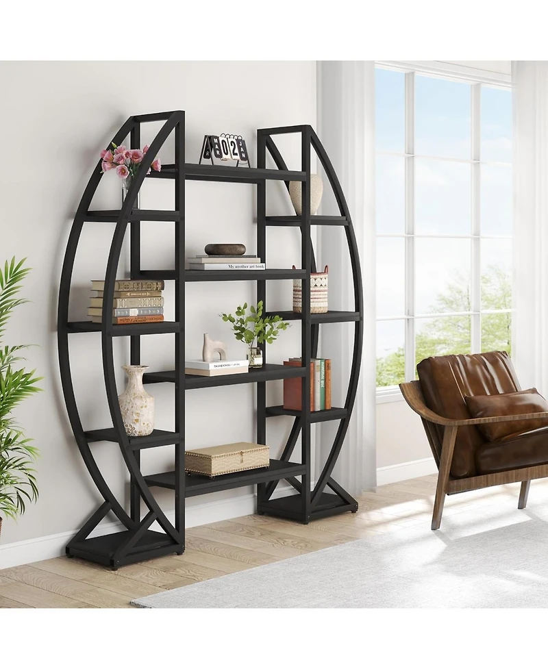 Tribesigns 5-Tier Oval Bookshelf with Industrial Frame