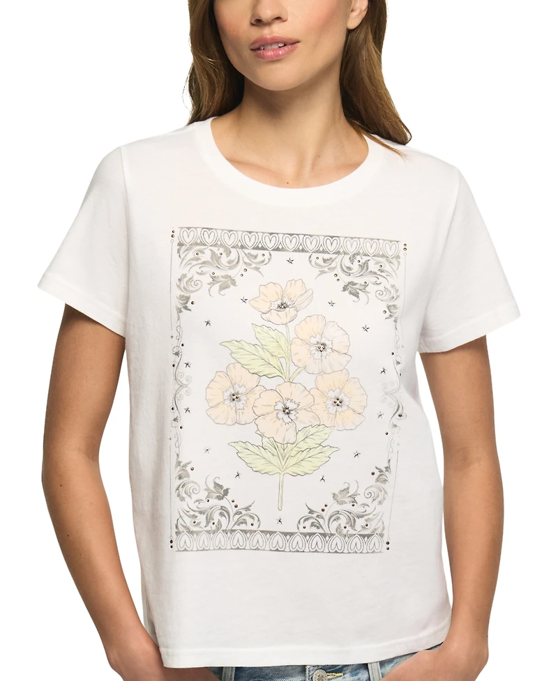 Lucky Brand Women's Heart Frame Floral Classic Crew T-Shirt