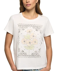 Lucky Brand Women's Heart Frame Floral Classic Crew T-Shirt