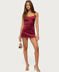 Edikted Women's Floria Satin Fringe Cowl Neck Mini Dress