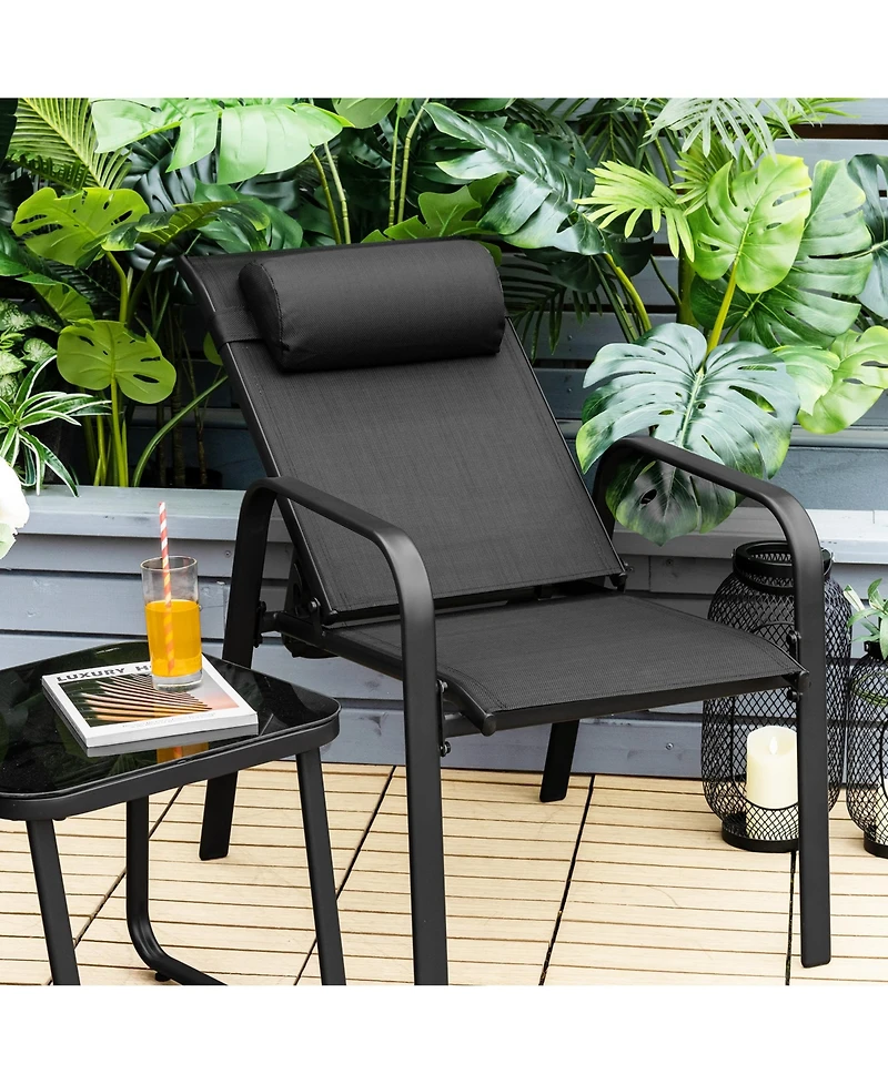 Gymax 3Piece Outdoor Bistro Set Patio Conversation with Adjustable Backrest