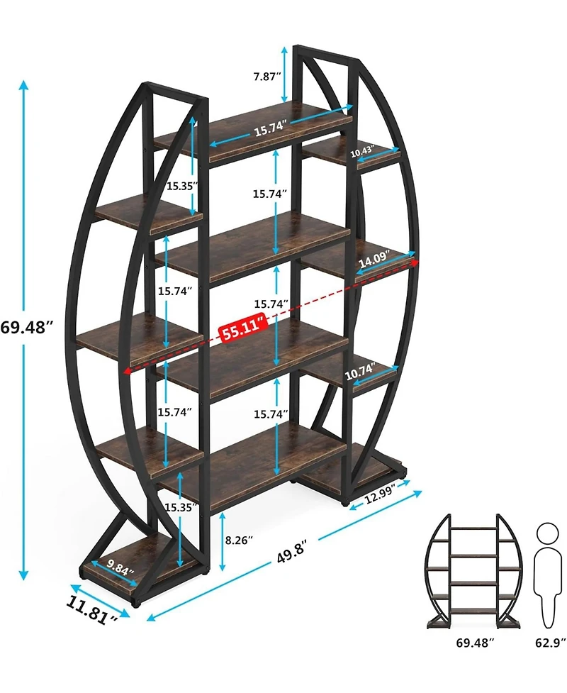Tribesigns 5-Tier Oval Bookshelf with Industrial Frame