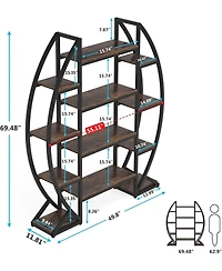 Tribesigns 5-Tier Oval Bookshelf with Industrial Frame