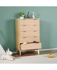 Slickblue 5 Drawer Fluted Dresser with Storage for Bedroom and Hallway
