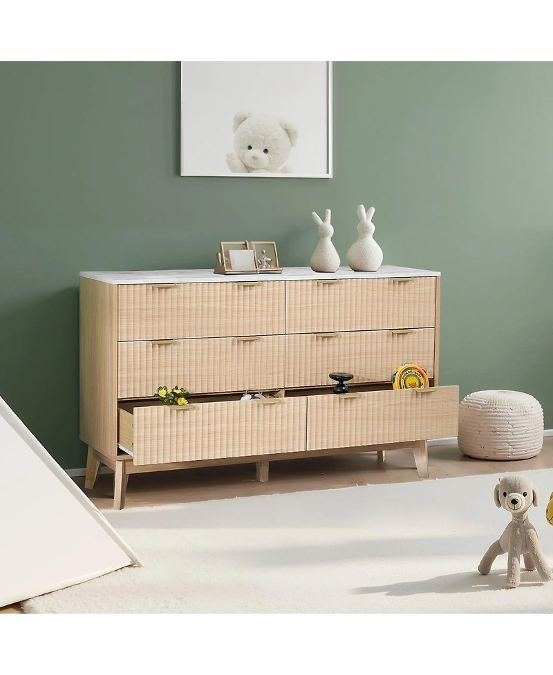 Slickblue 6 Drawer Fluted Dresser Chest for Bedroom and Living Room