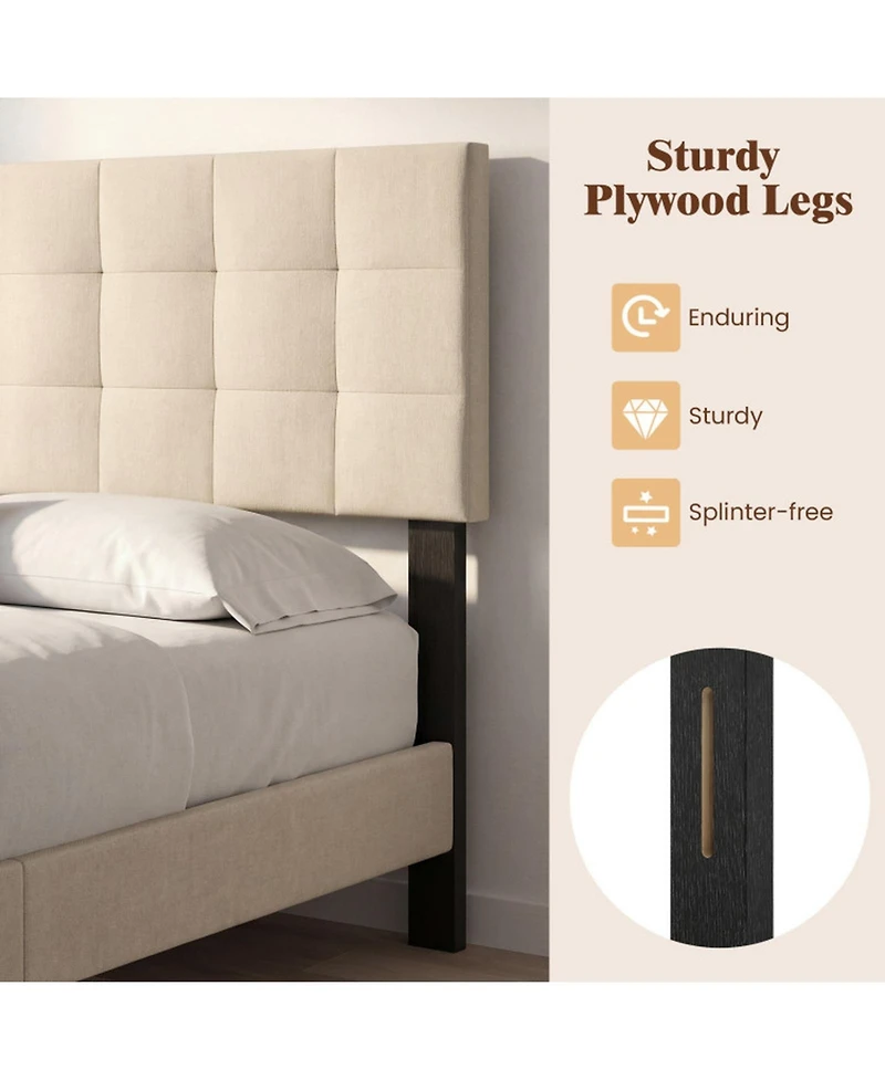 Sugift Queen Full Upholstered Quilted Grid Linen Fabric Headboard Mount Panel