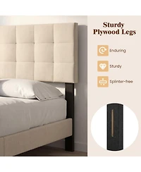 Sugift Queen Full Upholstered Quilted Grid Linen Fabric Headboard Mount Panel