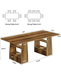 Tribesigns 63" Dining Table for 6-8, 4 Shelves Kitchen Table, Large Modern Rectangle Dining Room Furniture, for Living Room