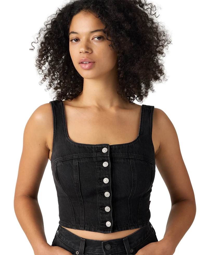 Levi's Women's Audra Seamed Top Cap Sleeveless Square Neck Crop Denim