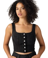 Levi's Women's Audra Seamed Top Cap Sleeveless Square Neck Crop Denim