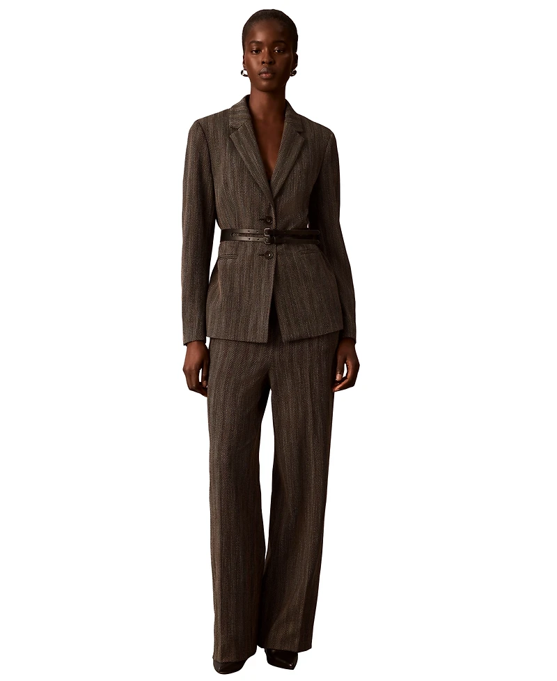 Calvin Klein Women's Pull-On Wide-Leg Herringbone Pants