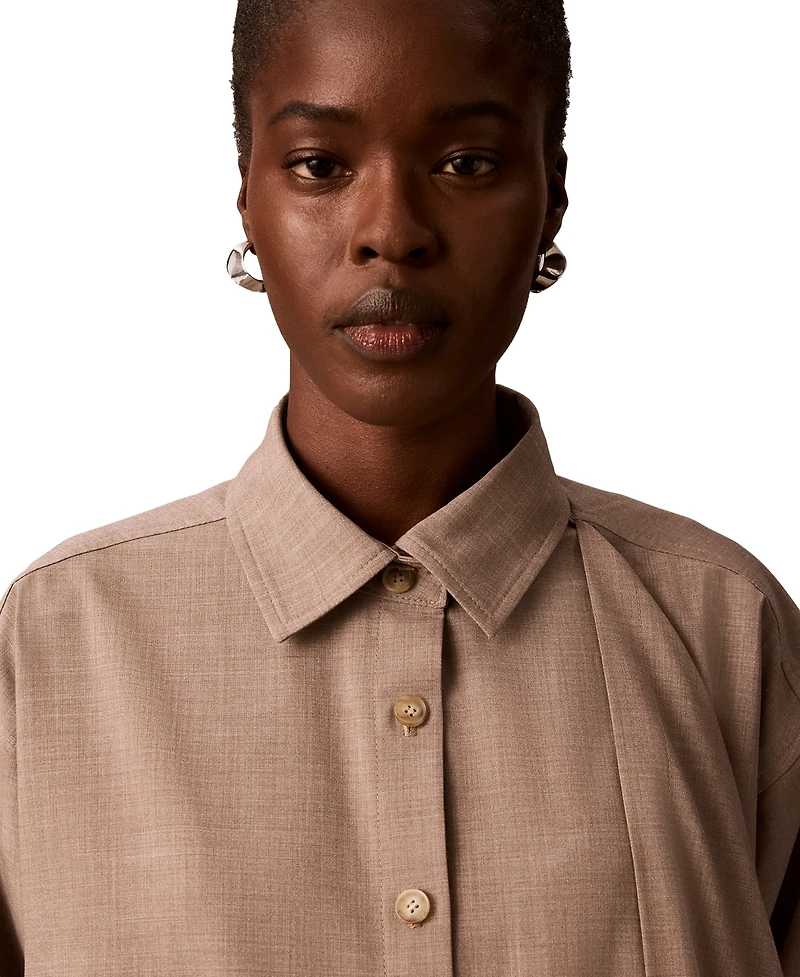 Calvin Klein Women's Long-Sleeve Point-Collar Scarf-Draped Front Blouse