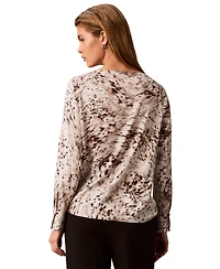 Calvin Klein Women's Boat Neck Button-Front Long-Raglan-Sleeve Blouse