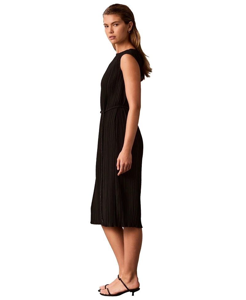 Calvin Klein Women's Belted Pleated Boat Neck Midi Dress