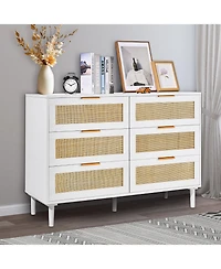 Slickblue 6 Drawer Rattan Dresser with Spacious Storage for Bedroom