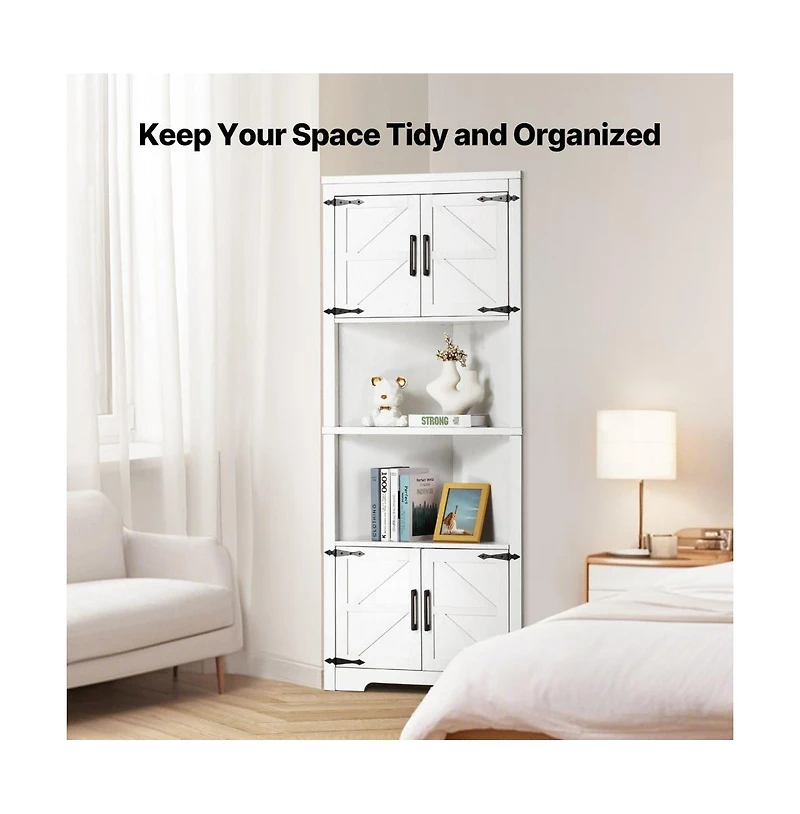 Slickblue 68" Corner Storage Cabinet with 4 Wooden Doors and Shelves