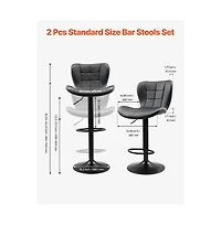 Slickblue Set of 2 Adjustable Swivel Pu Leather Counter Bar Stools