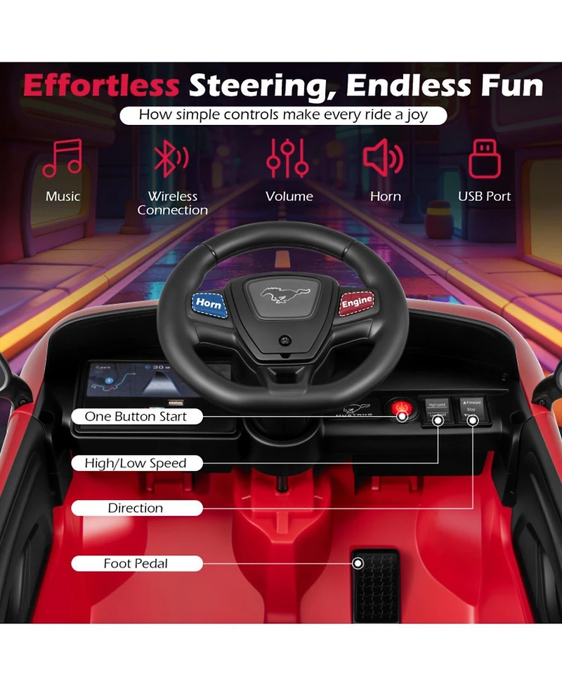 Hongge 12V Electric Coupe Ride-On with Parent Control, 36" x 22" x 17", Ages 3-8