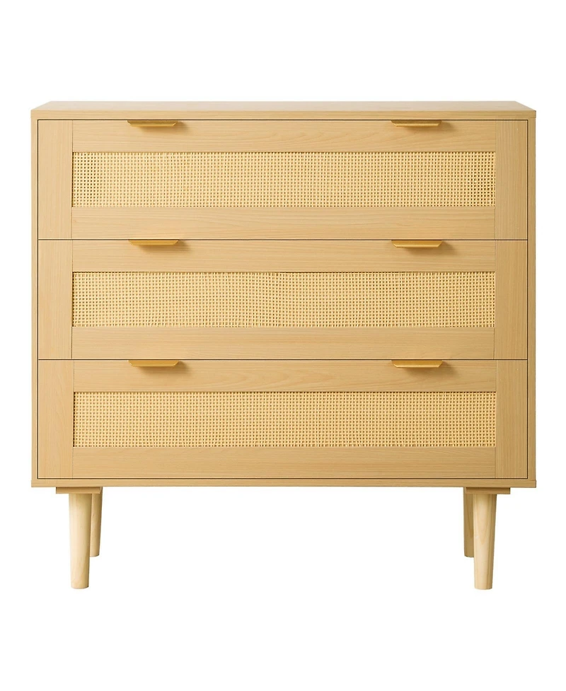 Slickblue 3 Drawer Rattan Dresser with Storage for Bedroom and Hallway