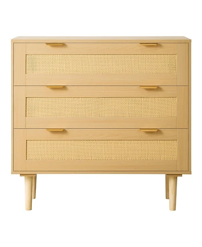 Slickblue 3 Drawer Rattan Dresser with Storage for Bedroom and Hallway