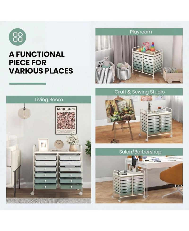 Sugift 12 Drawer Rolling Storage Cart for Home and Office