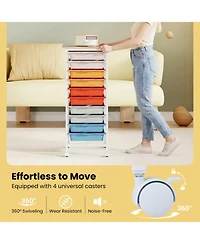 Sugift 10-Drawer Rolling Storage Cart Utility Organizer with Wooden Tabletop and Lockable Wheels