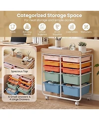 Sugift 10-Drawer Rolling Storage Cart with Wooden Tabletop and Lockable Wheels for Office