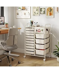 Sugift 14-Drawer Rolling Storage Cart with Metal Tabletop and Pegboard